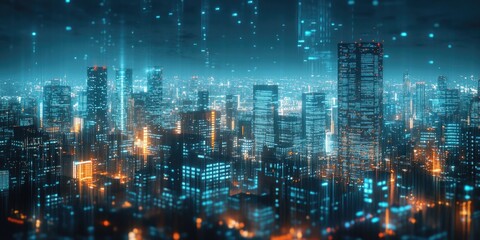 Fototapeta premium Urban landscape with bright lights and bustling atmosphere