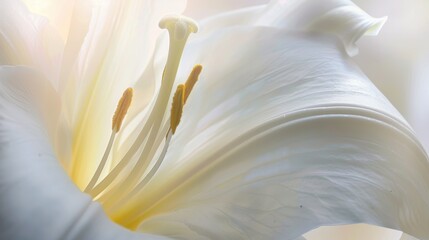 Delicate White Lily Blossom with Soft Petals in Close-up View