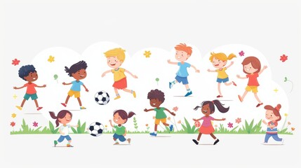 Fototapeta premium Happy Kids Playing Soccer in the Park - Fun Outdoor Activity