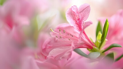 Obraz premium Vibrant Close-Up of Pink Azalea Flower with Green Stem in Garden