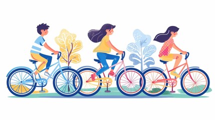 Fototapeta premium Friends Cycling Together: A Colorful Illustration of Joy and Adventure