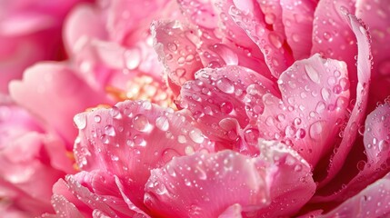 Fototapeta premium Serene Beauty of a Pink Peony Adorned with Dew Drops in Close-Up View