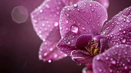 Tranquil Beauty: Close-up of a Dew-Kissed Purple Orchid Blooming in Bright Morning Light