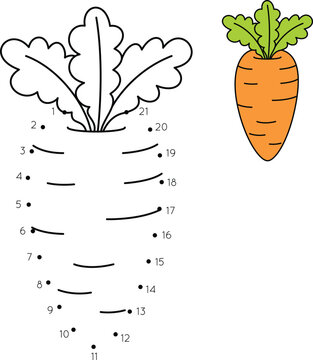Naklejki Dot to dot carrot. Worksheet  activity for kids