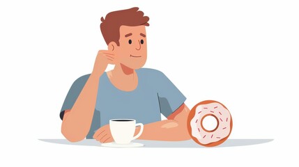 Obraz premium Man Enjoying Coffee and Donuts: A Sweet Treat