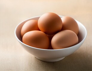 Fresh chicken eggs in a white bowl