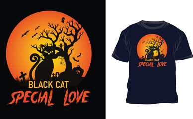 Black Cat Special Love Halloween T- shirt Design.