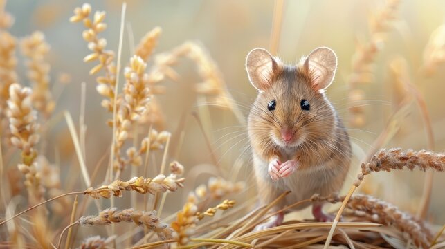 A field mouse scurries across a meadow, its ears alert for predators.