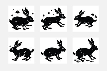 Naklejka premium Minimalistic Rabbit silhouette set on white background for wall decor 