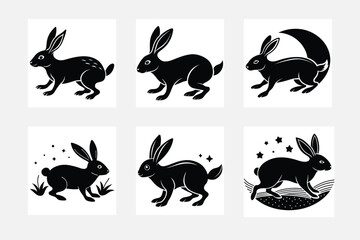 Minimal Rabbit silhouette set on white background artwork collection
