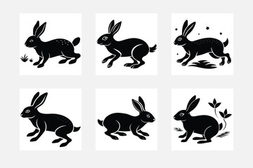 Obraz premium White background minimal Rabbit silhouette artwork set for modern design 