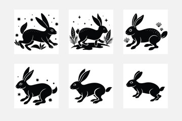 Rabbit silhouette minimal design set on white background for wall art
