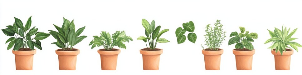 Obraz premium Illustration of indoor houseplants using cut-out elements in PNG