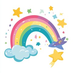 Stickers with shooting stars and colorful retro designs in a shooting star doodle style