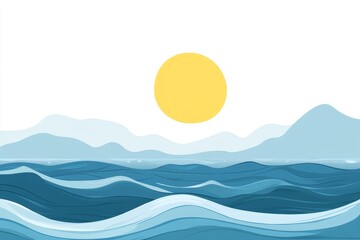 Transparent background, blue waves & sun clip art