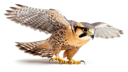 Obraz premium A majestic falcon with wings spread wide, poised for flight.