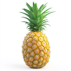 Ultra-realistic, high-definition photograph of a ripe pineapple with detailed, vibrant green leaves. The pineapple should have a natural texture with slight imperfections and realistic light reflectio