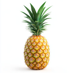 Fototapeta premium Ultra-realistic, high-definition photograph of a ripe pineapple with detailed, vibrant green leaves. The pineapple should have a natural texture with slight imperfections and realistic light reflectio