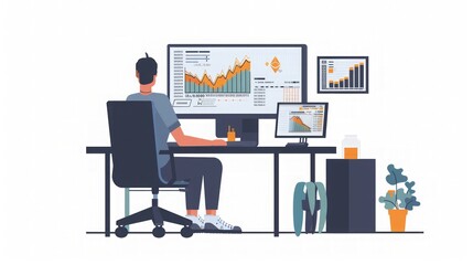 Businessman Analyzing Financial Charts on Computer