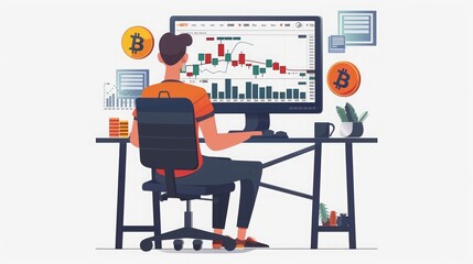 Bitcoin Trading: A Man Analyzes Cryptocurrency Charts
