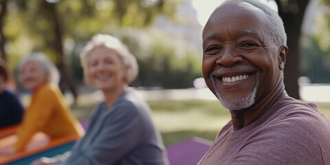 Fototapeta premium Group of seniors enjoying each other's company in a green outdoor setting