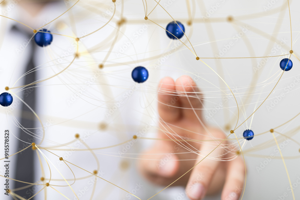 Poster Global network. Blockchain. 3D illustration. Neural networks and artificial intelligence. Abstract