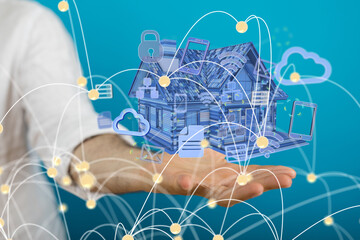 home data. Digital cyberspace with particles and Digital data network connections concept.