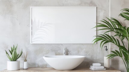 Fototapeta premium blank frame mockup, Contemporary Bathroom interior
