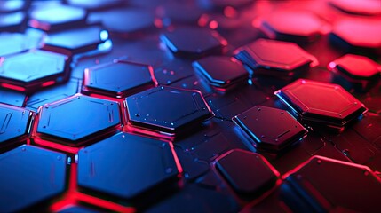 Fototapeta premium Sleek red and blue digital honeycomb pattern, creating a modern and dynamic background with a futuristic feel.