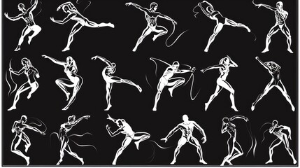 Silhouettes of athletic figures in dynamic poses.