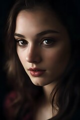 Fototapeta premium Portrait of a Stunning Young Woman Gazing Directly at the Camera, Capturing Attention with Her Intense and Expressive Look.