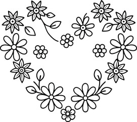 hand drawn flower heart for adult coloring book