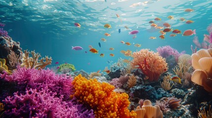 Naklejka premium A vibrant coral reef with colorful marine life.