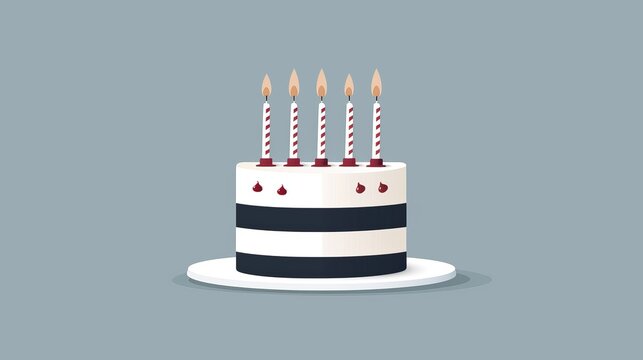 A minimalist birthday cake with simple candles, clean lines, and plain colors, presented as a 2D vector illustration