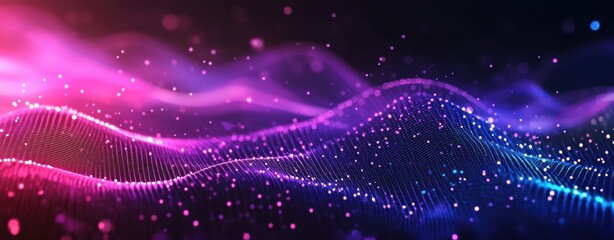 Obraz premium Abstract digital wave with glowing dots and lines on a dark background