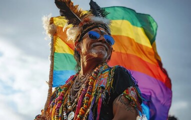 Naklejka premium Pride scene with old men celebrating their sexuality
