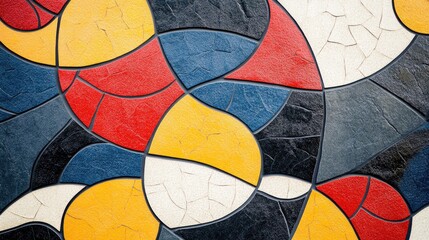 Fototapeta premium Abstract tile pattern with bold, contrasting colors and dynamic shapes, evoking a sense of movement and creativity. High-resolution close-up.