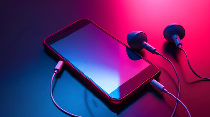 A phone is plugged into a pair of headphones