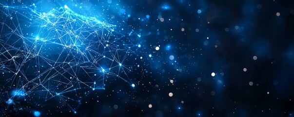 Obraz premium Futuristic polygonal light lines on a dark blue background with glowing particles