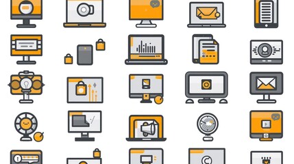 Colorful Icons of Online Shopping and Social Media.