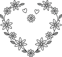 hand drawn flower heart for adult coloring book