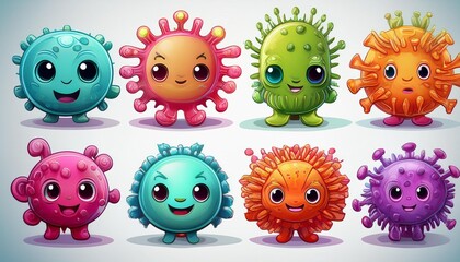 Fototapeta premium Set of 3D cute cartoon disease, viruses, bacteria, isolated on white background