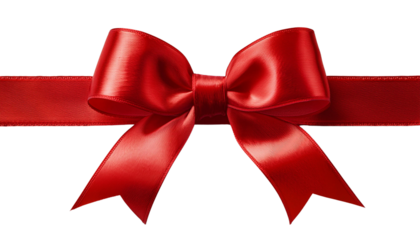 A striking image of a classic red silk bow, expertly tied with a glossy finish, set against a transparent background.
