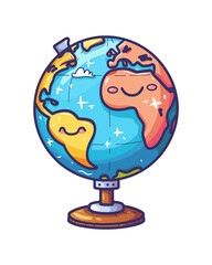 A colorful cartoon globe with smiling faces, isolated on transparent background.