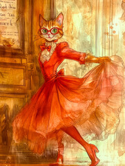 Fototapeta premium French Cat Woman. Generated image. A digital illustration of a cute cat woman in France.
