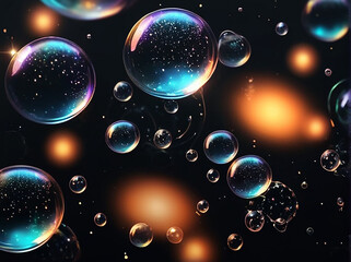 Soap bubbles on a dark background close up ai photo