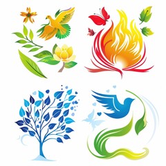 Fototapeta premium Harmonious Fusion of Four Seasons Logo Design with Spring, Summer, Autumn, and Winter Elements