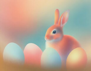 Obraz premium easter bunny with easter eggs in pastel colors