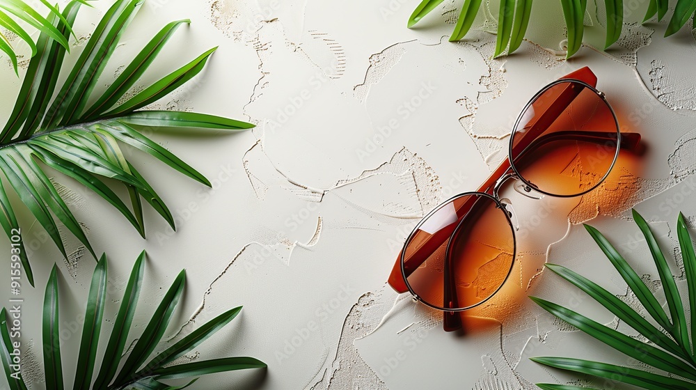 Sticker summer sunglasses with palm leaves