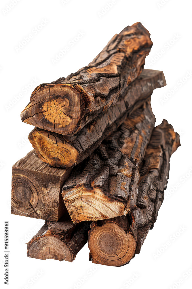 Wall mural Heap of log trunks timber isolated on transparent background.